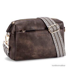 Triple Zip Vegan Leather Crossbody Purse Lightweight Minimal Chic Cell Phone Bag